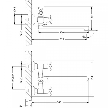 Смеситель д/в Flora LM0152C крест. маховики, L-излив 300 мм. LEMARK