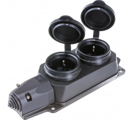 Розетка каучук с защитными крышками IP44 2-мест  EKF