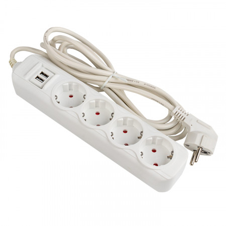 Удлинитель бытовой с заземлением с 2 USB 4х3м  EKF
