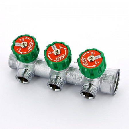 Коллектор с регул. вентилями, 3/4"х1/2" нар. FAR 3 вых.
