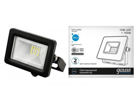 Прожектор светодиодный Gauss IP65 6500K черный ДО-10w  81428