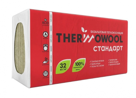 Утеплитель  Баз. Вата Изомин Thermo Wool Стандарт (600*1200*50мм)х8 плит 5,76 м2, 0,288 м3.