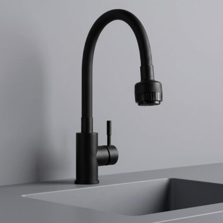 Смеситель д/к Kitchen AV9001B гибкий излив,черный AVRORA