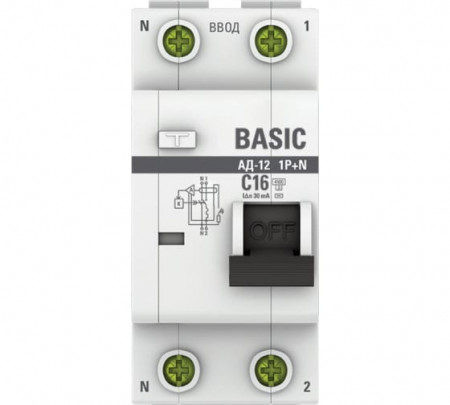 Выключатель автоматический EKF Basic дифферен. 16А 1P+N 30мА тип АС х-ка C эл. 4,5кА АД-12