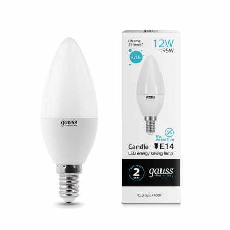 Лампа светодиодная Gauss Elementary свеча LED 12вт 230В 4100K Е14 белый  33122