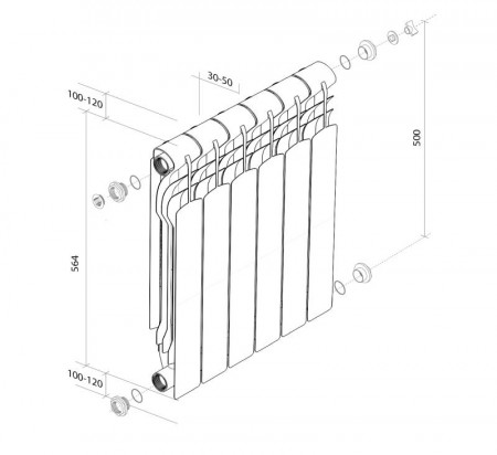 Радиатор бимет. Royal Thermo Revolution 500/80 - 12 секц.